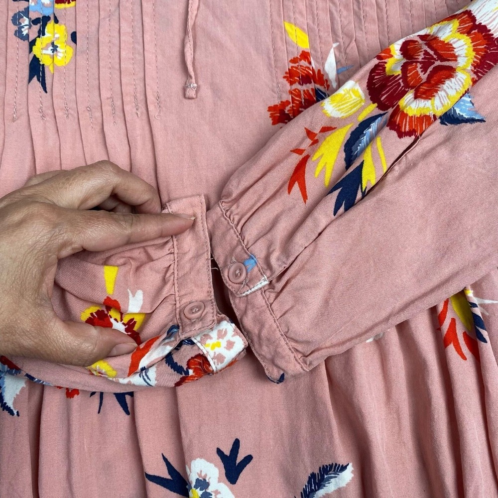 Old Navy Women's  Blush Pink Floral Blous‎ Large Long Sleeve Bow Neck Pleat - Picture 10 of 15